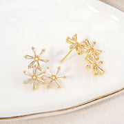14K Gold Dipped CZ Triple Starburst Stud Earrings