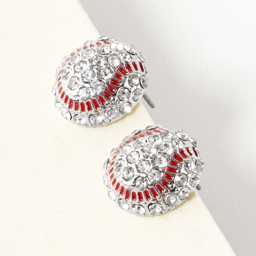 Women's Crystal Rhinestone Paved Baseball Stud Earrings
