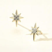 14K Gold Dipped CZ Pave North Star Stud Earrings