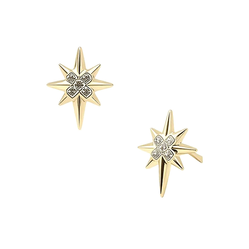 14K Gold Dipped CZ Pave North Star Stud Earrings