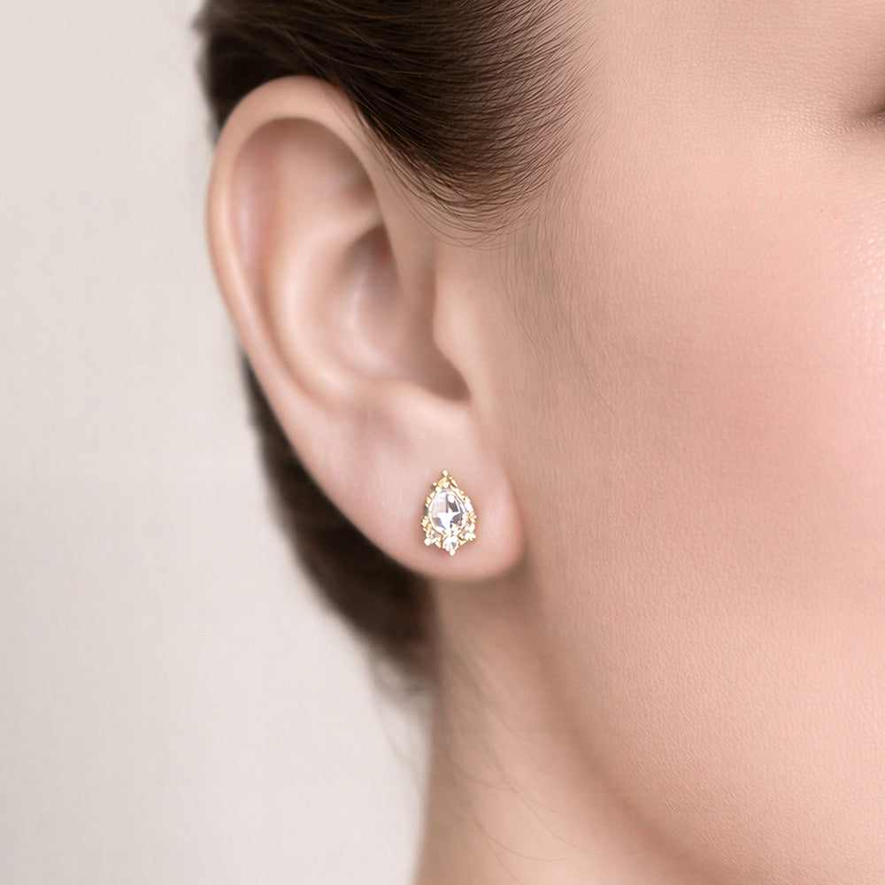 14K Gold Dipped CZ Pave Pear Cut Stud Earrings