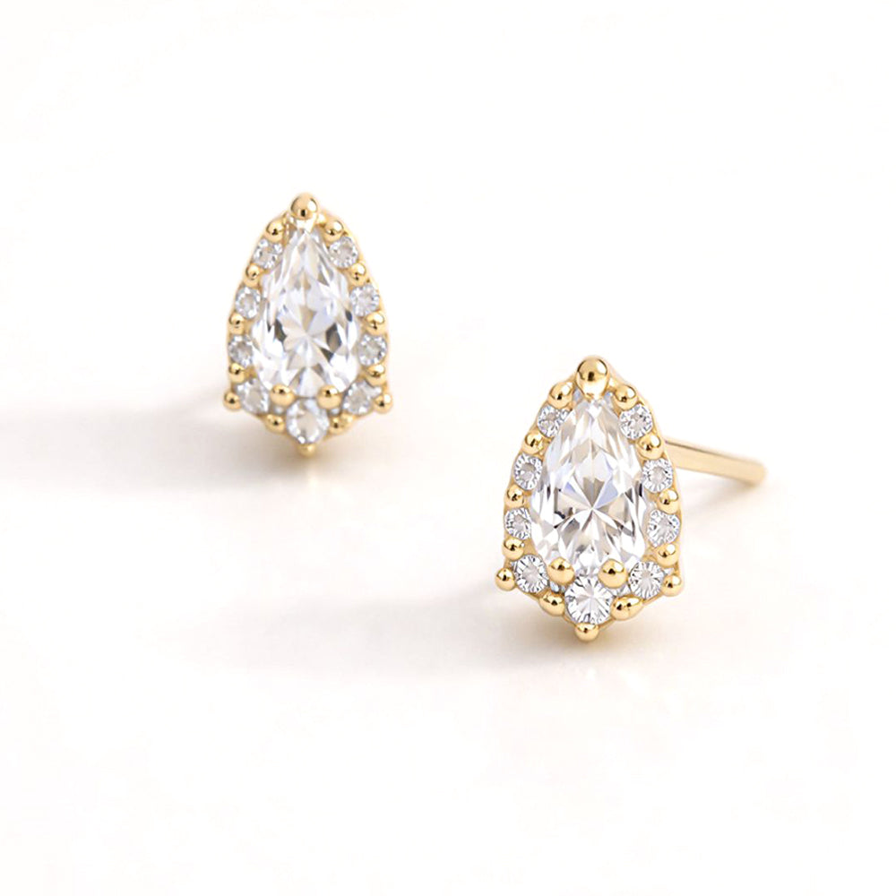 14K Gold Dipped CZ Pave Pear Cut Stud Earrings