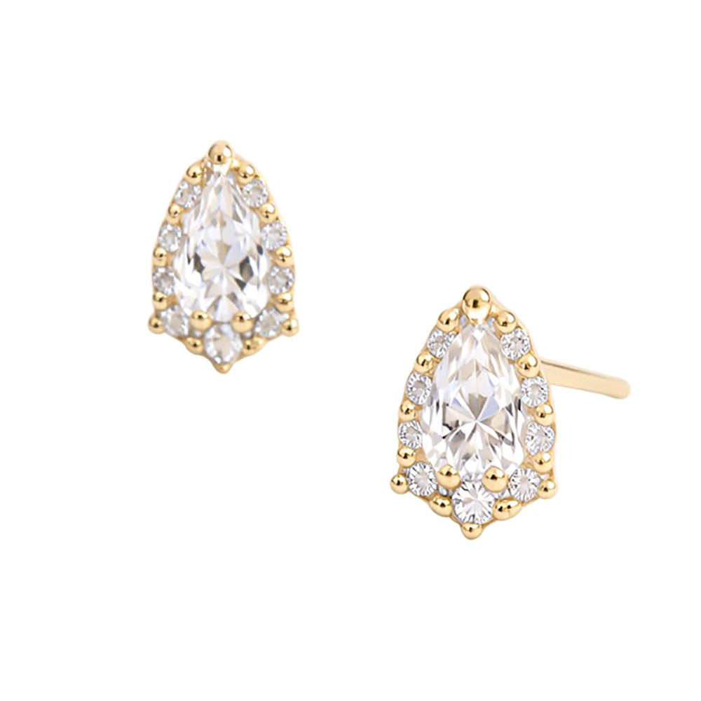 14K Gold Dipped CZ Pave Pear Cut Stud Earrings