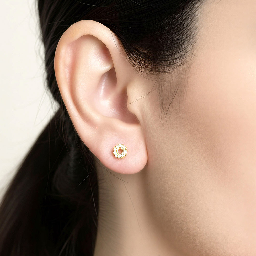 14K Gold Dipped CZ Pave Halo Circle Stud Earrings