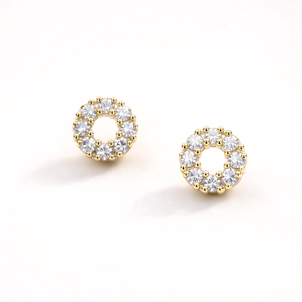 14K Gold Dipped CZ Pave Halo Circle Stud Earrings