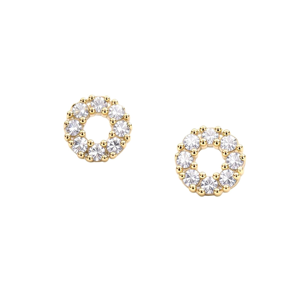 14K Gold Dipped CZ Pave Halo Circle Stud Earrings