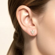 14K Gold Dipped CZ Marquise Leaf Stud Earrings