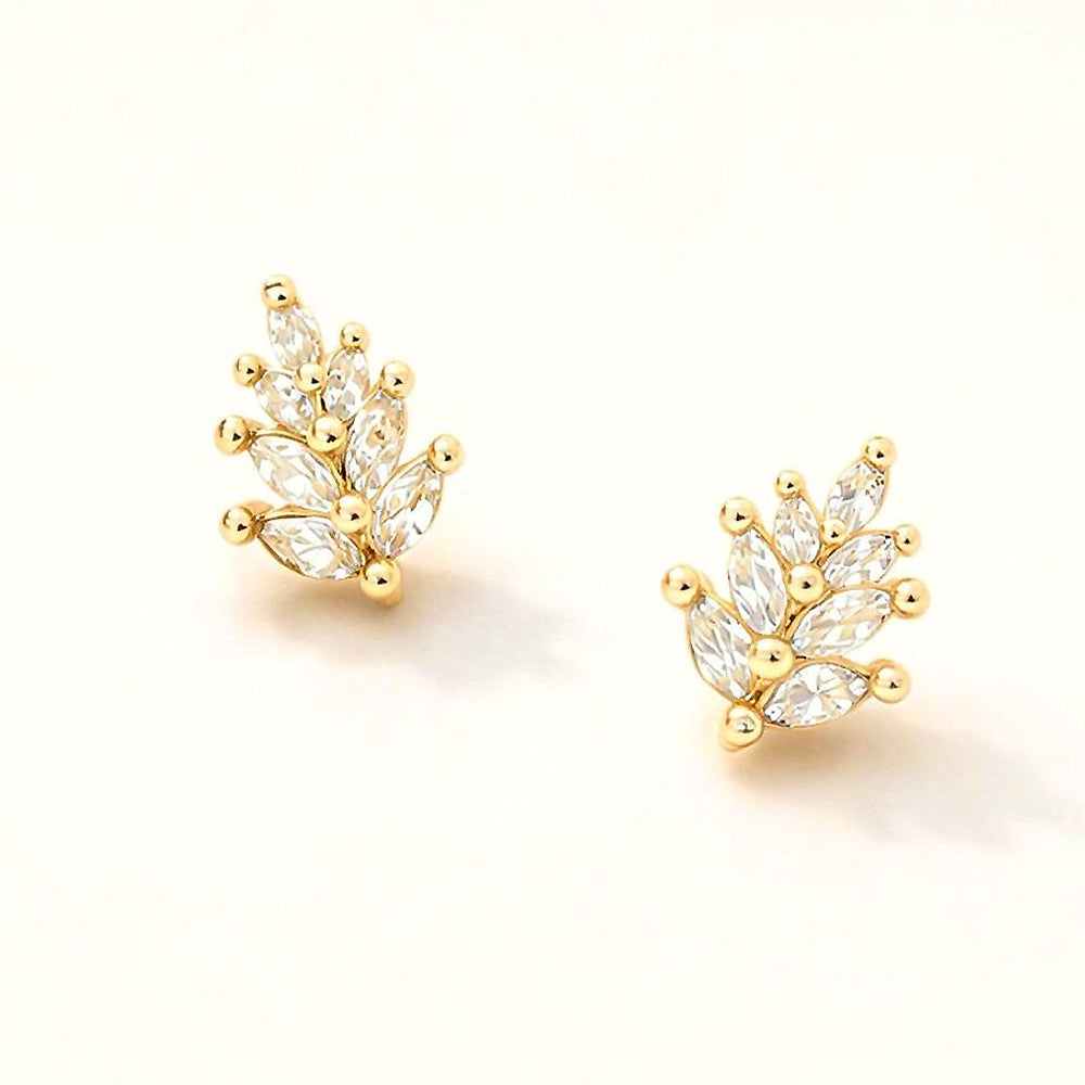 14K Gold Dipped CZ Marquise Leaf Stud Earrings