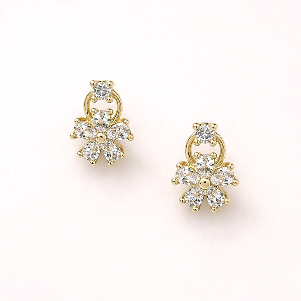 14K Gold Dipped CZ Floral Cluster Drop Stud Earrings