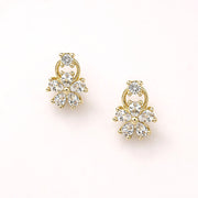14K Gold Dipped CZ Floral Cluster Drop Stud Earrings