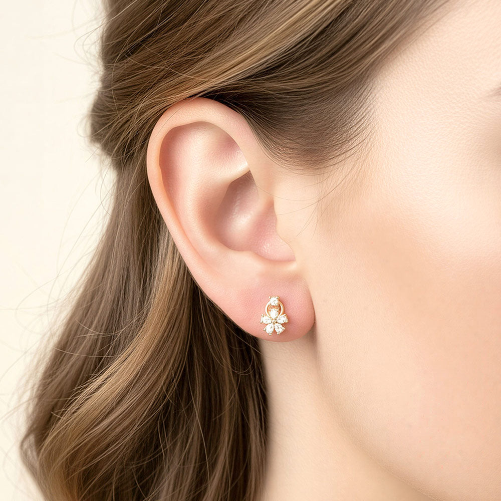 14K Gold Dipped CZ Floral Cluster Drop Stud Earrings