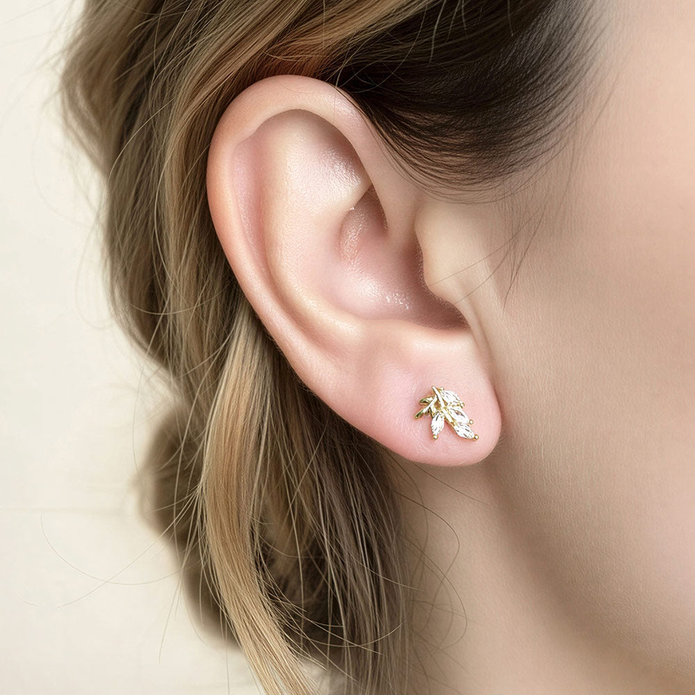 14K Gold Dipped Marquise CZ Leaf Stud Earrings