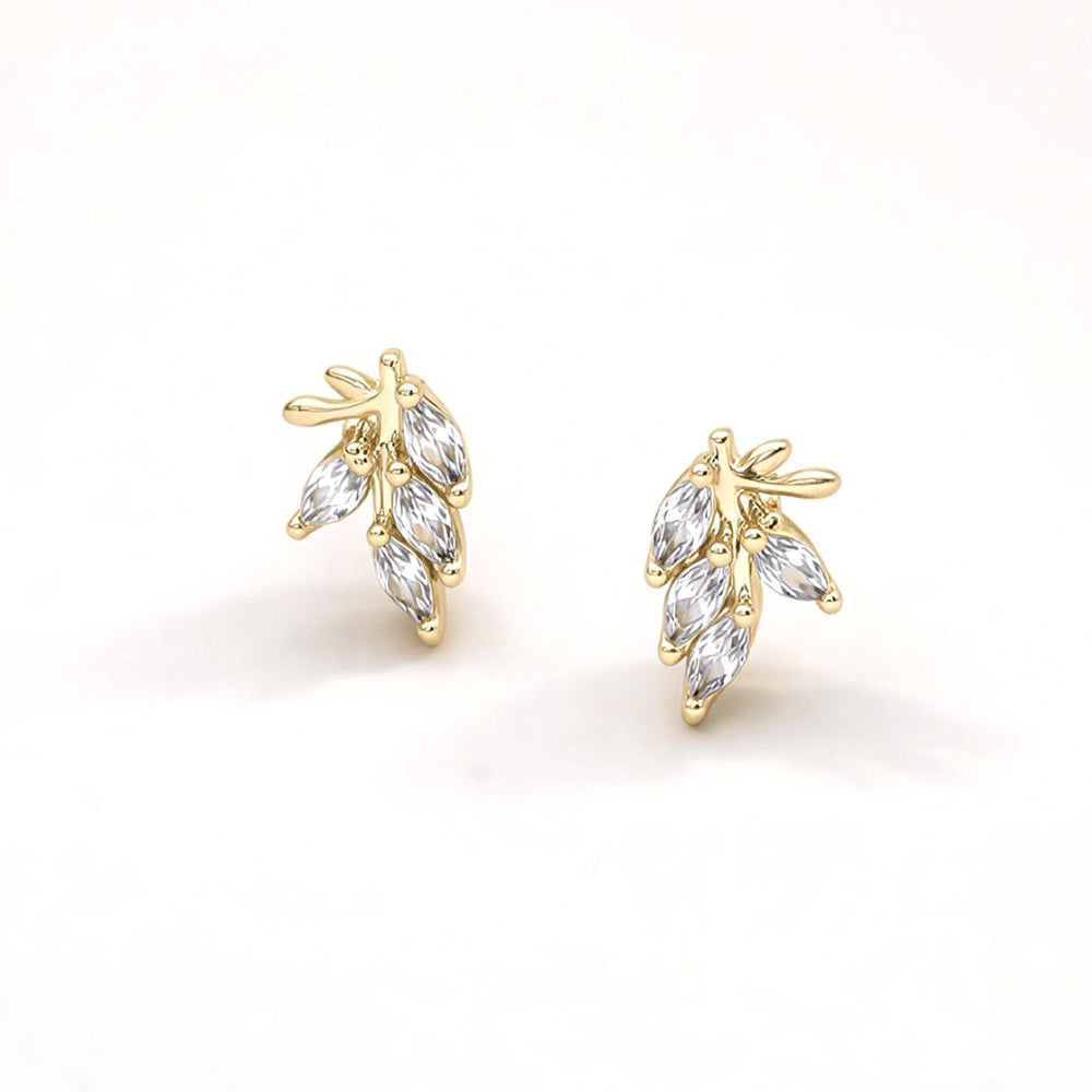 14K Gold Dipped Marquise CZ Leaf Stud Earrings