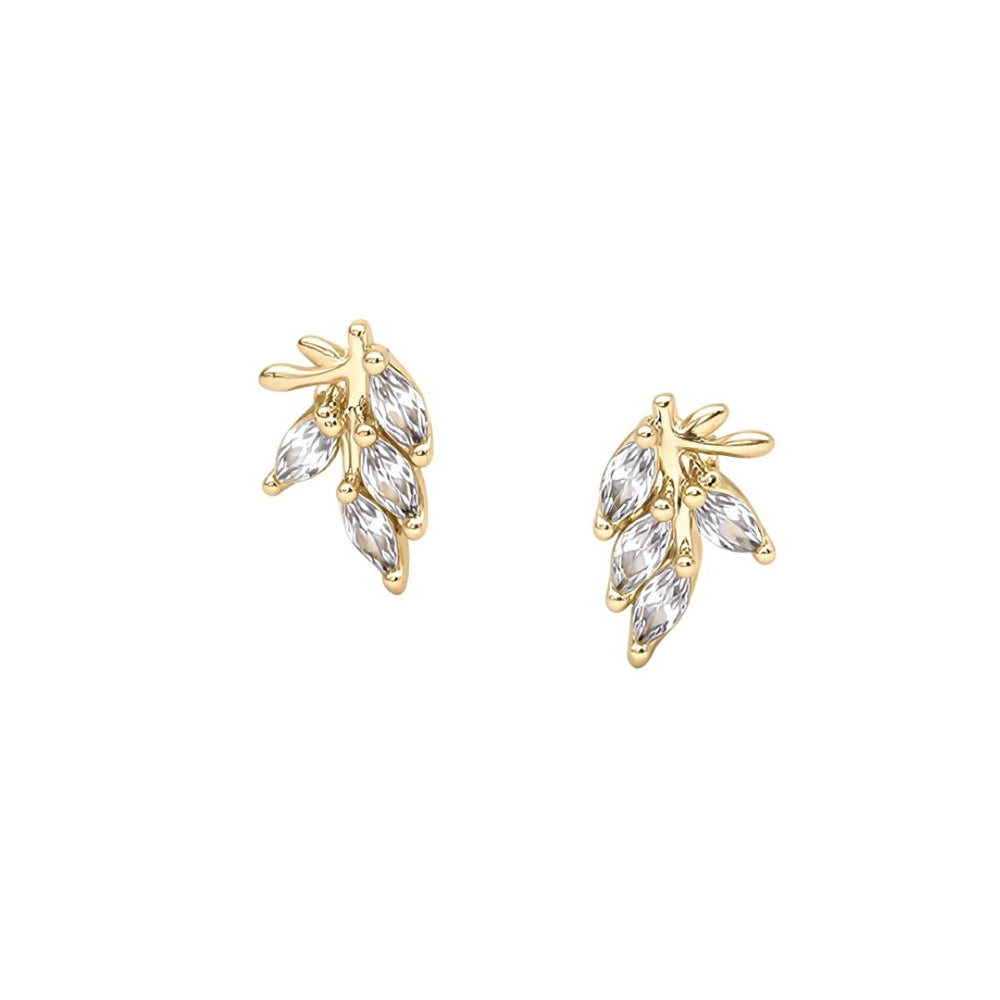 14K Gold Dipped Marquise CZ Leaf Stud Earrings