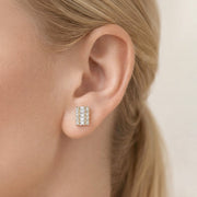 14K Gold Dipped Baguette CZ Cluster Stud Earrings