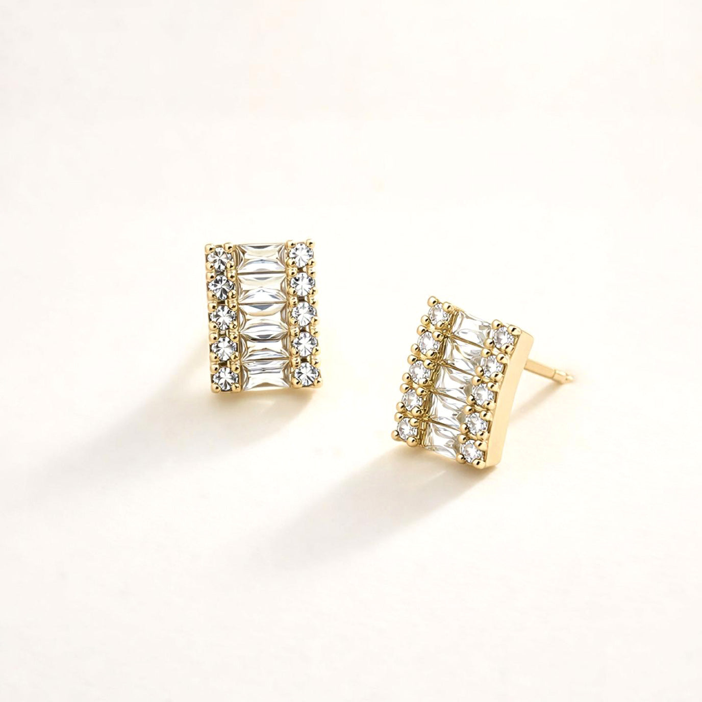 14K Gold Dipped Baguette CZ Cluster Stud Earrings