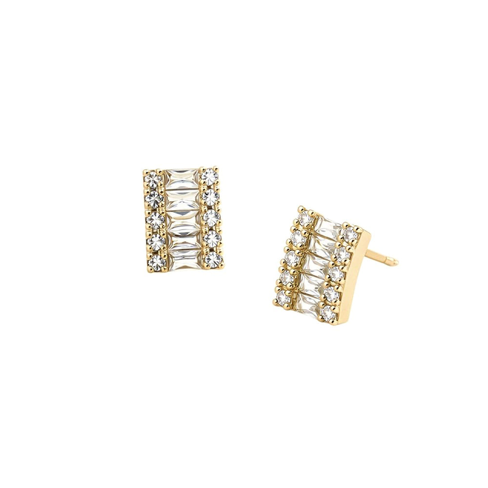 14K Gold Dipped Baguette CZ Cluster Stud Earrings