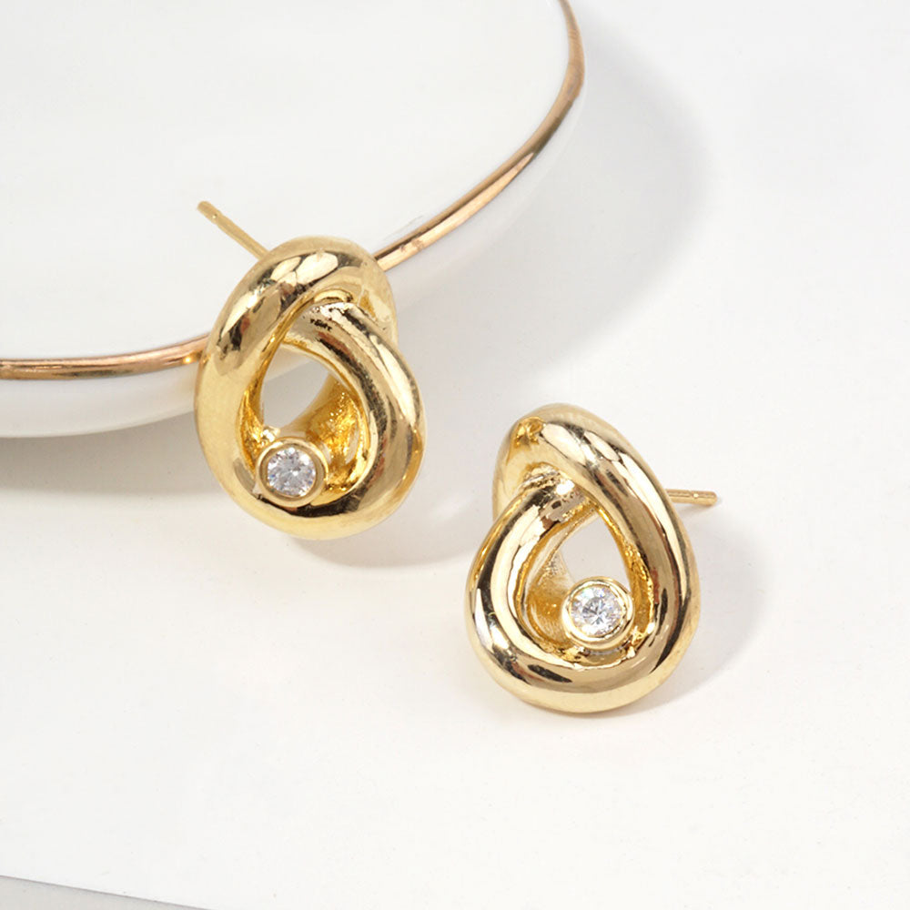 14K Gold Dipped CZ Accent Modern Open Teardrop Stud Earrings