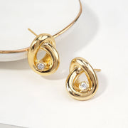14K Gold Dipped CZ Accent Modern Open Teardrop Stud Earrings