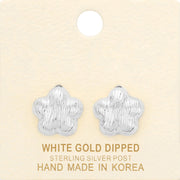 White Gold Dipped Flower Stud Earrings