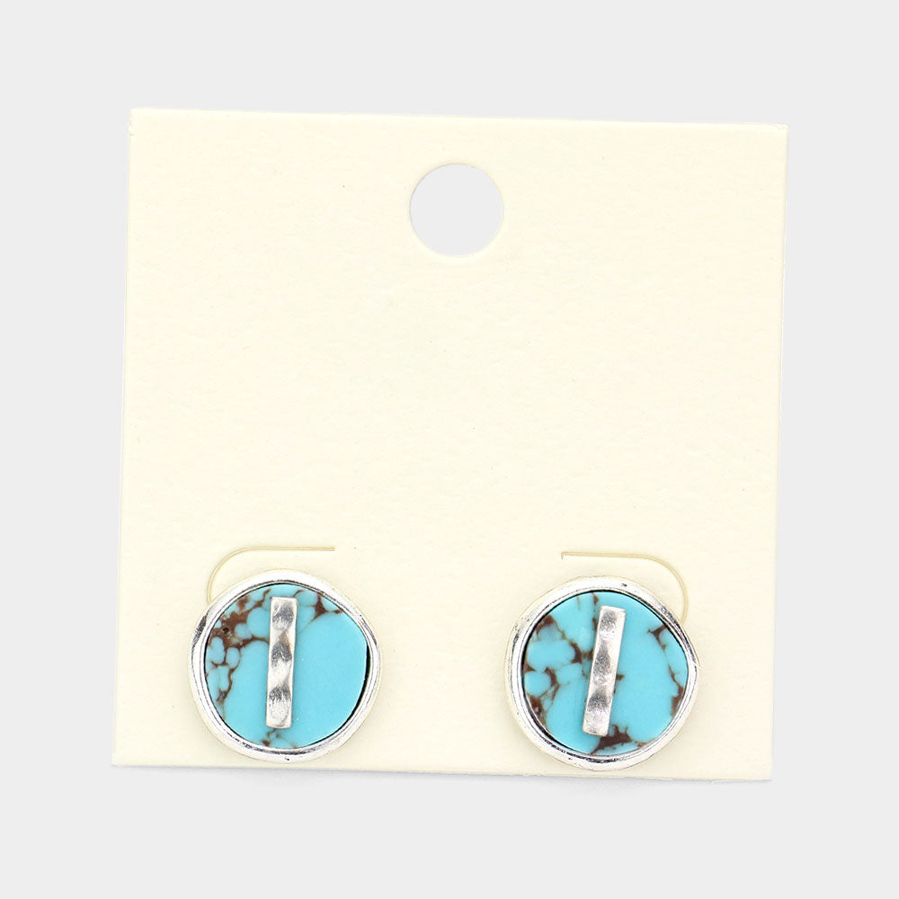 -I- Initial Monogram Turquoise Stud Earrings