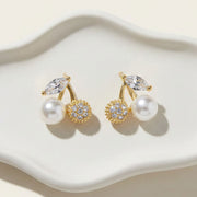 14K Gold Dipped Hypoallergenic Pearl CZ Cherry Stud Earrings