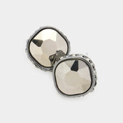 Women's Rhinestone Trimmed Square Stone Evening Stud Earrings