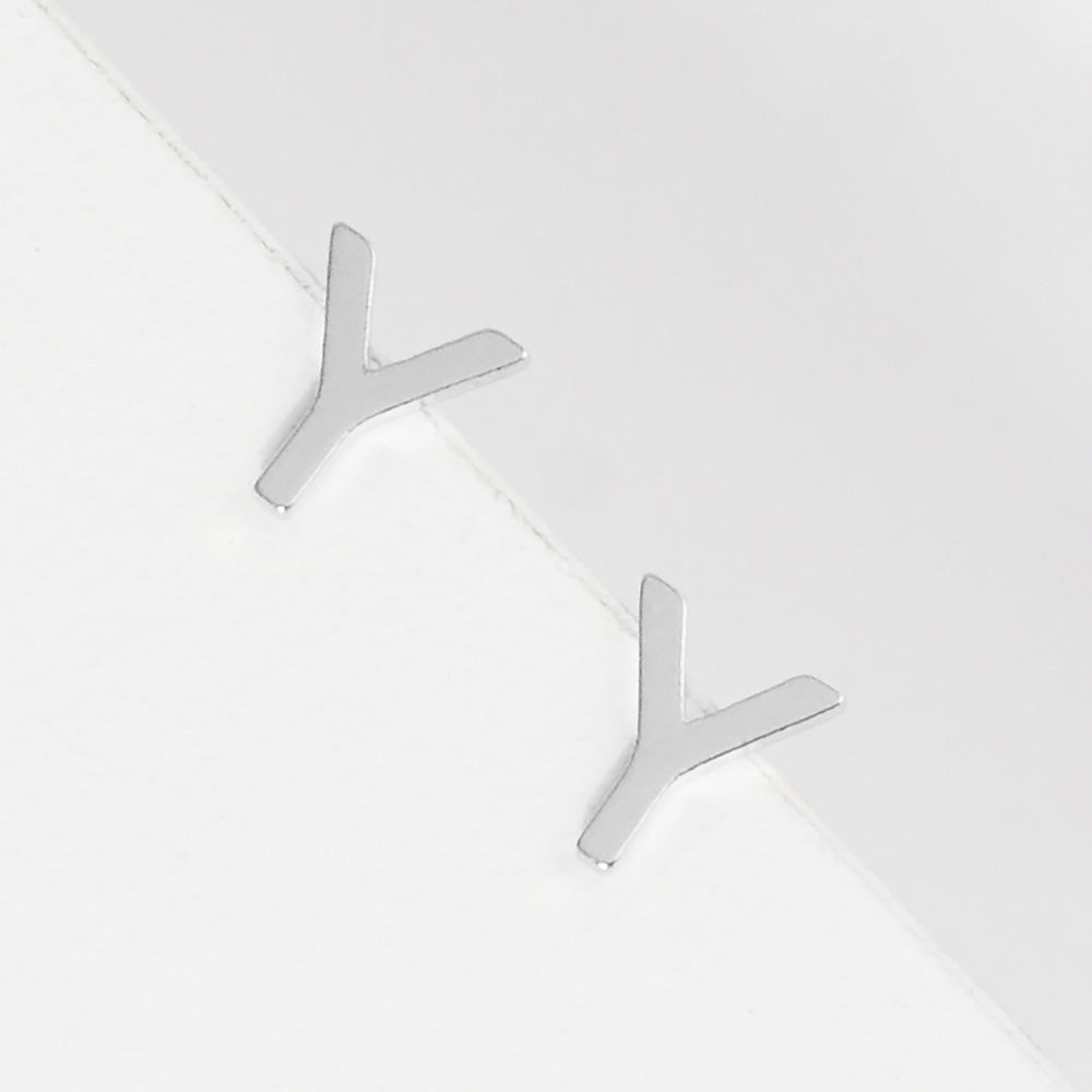 -Y- White Gold Dipped Metal Initial Monogram Stud Earrings