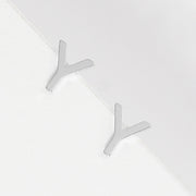 -Y- White Gold Dipped Metal Initial Monogram Stud Earrings