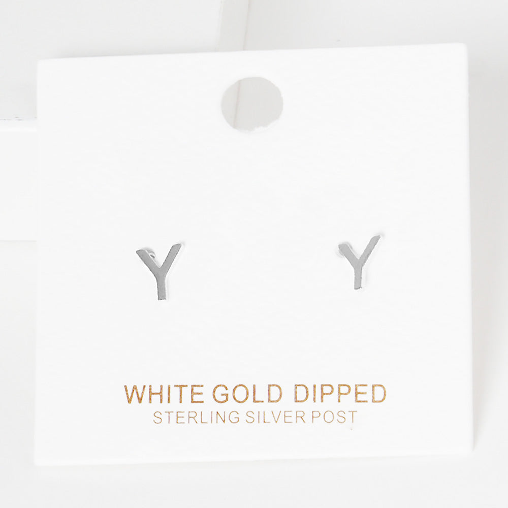 -Y- White Gold Dipped Metal Initial Monogram Stud Earrings