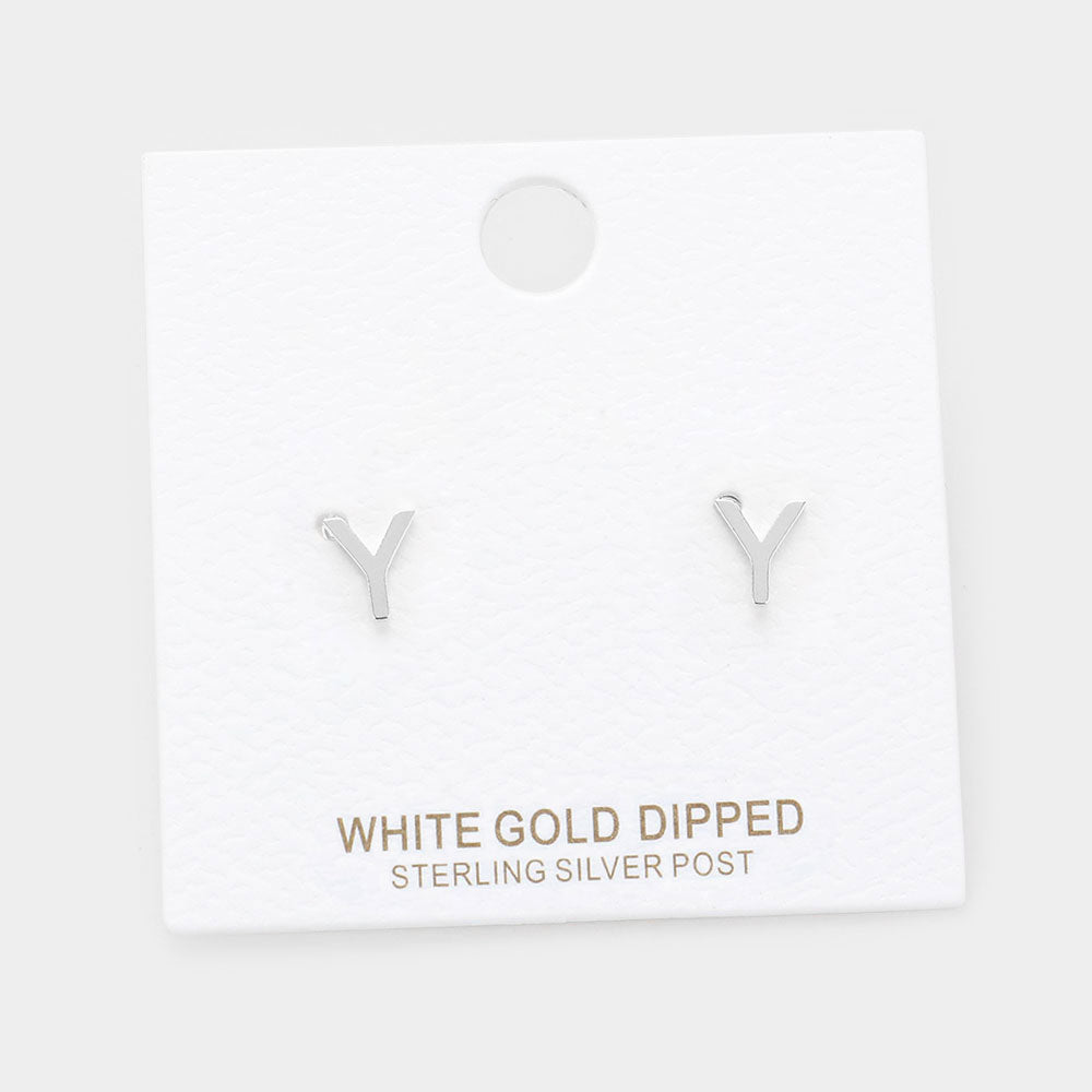 -Y- White Gold Dipped Metal Initial Monogram Stud Earrings