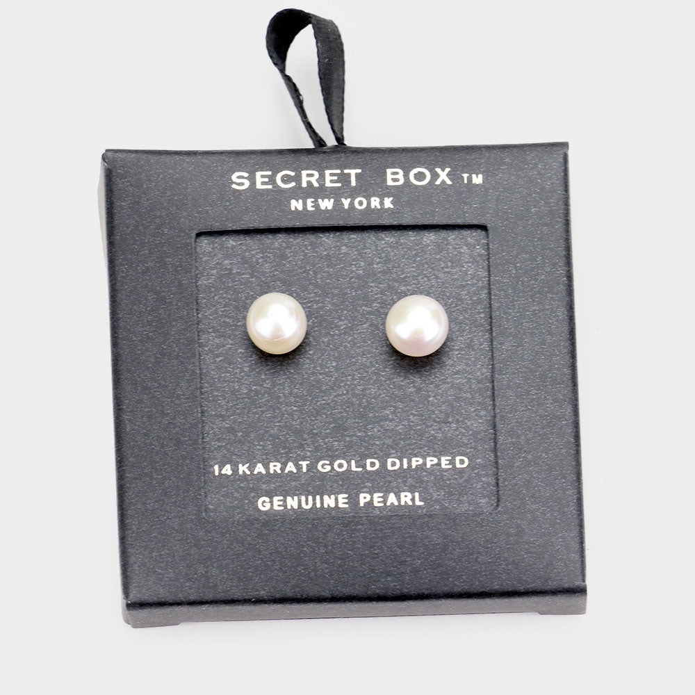 Secret Box _ 14k Gold Dipped Pearl Stud Earrings
