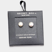 Secret Box _ 14k Gold Dipped Pearl Stud Earrings
