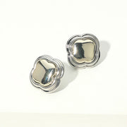 14K Gold Plated Two Tone Quatrefoil Stud Earrings