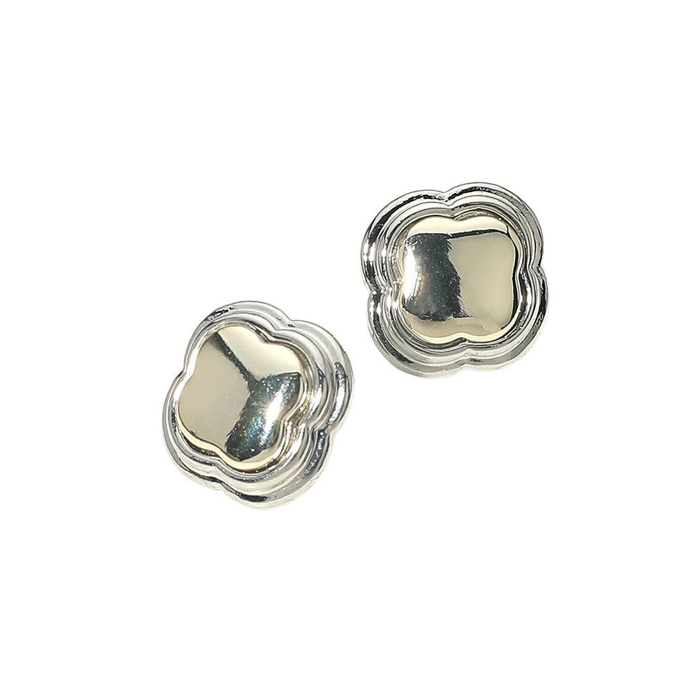 14K Gold Plated Two Tone Quatrefoil Stud Earrings