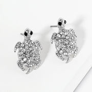 Crystal Rhinestone Paved Turtle Stud Earrings