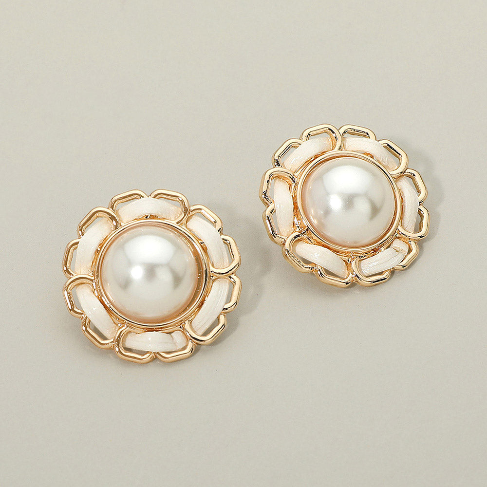 Vintage Inspired Frame Pearl Stud Earrings