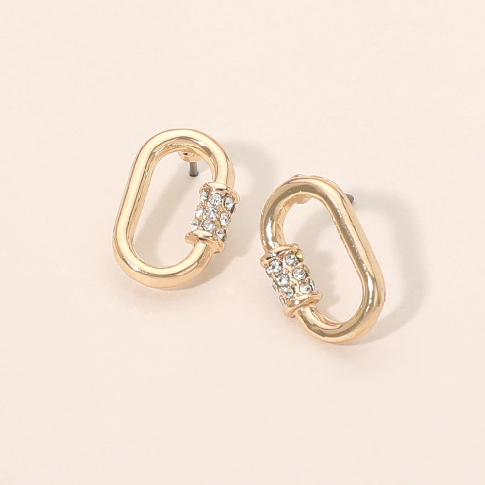 Rhinestone Pave Oval Carabiner Shape Stud Earrings