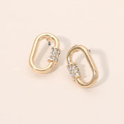 Rhinestone Pave Oval Carabiner Shape Stud Earrings