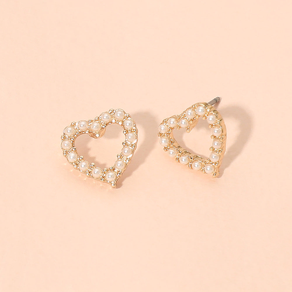 Pearl Pave Open Heart Stud Earrings