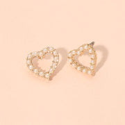 Pearl Pave Open Heart Stud Earrings