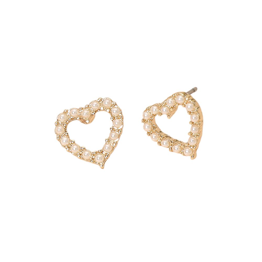 Pearl Pave Open Heart Stud Earrings