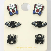 3Pairs - Halloween Clown Bat Spider Stud Earring Set