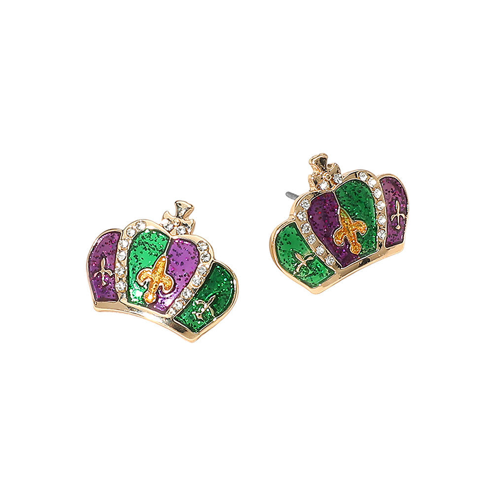 Mardi Gras Crown Stud Earrings