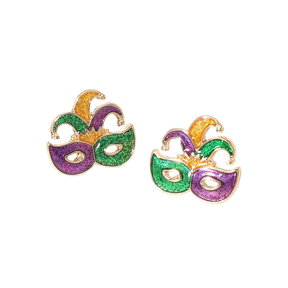 Mardi Gras Jester Mask Stud Earrings