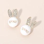 Rhinestone Pave Easter Bunny Face Stud Earrings