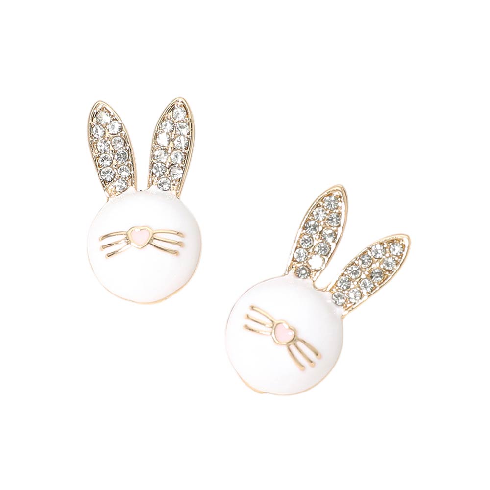 Rhinestone Pave Easter Bunny Face Stud Earrings