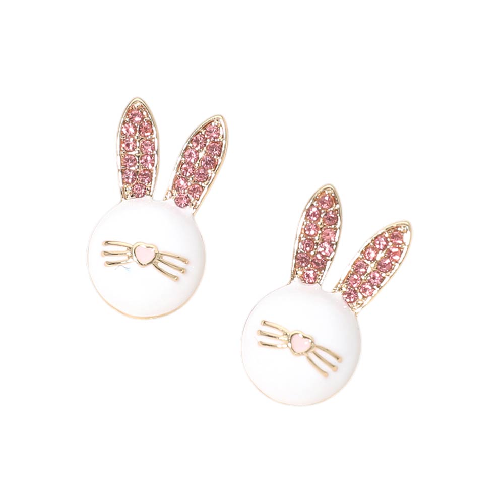 Rhinestone Pave Easter Bunny Face Stud Earrings