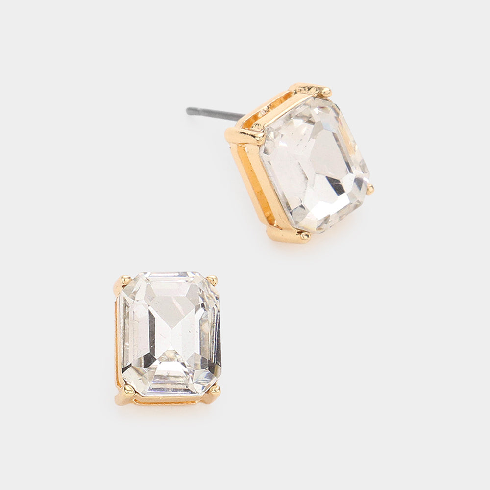 Emerald Cut Stone Stud Evening Earrings