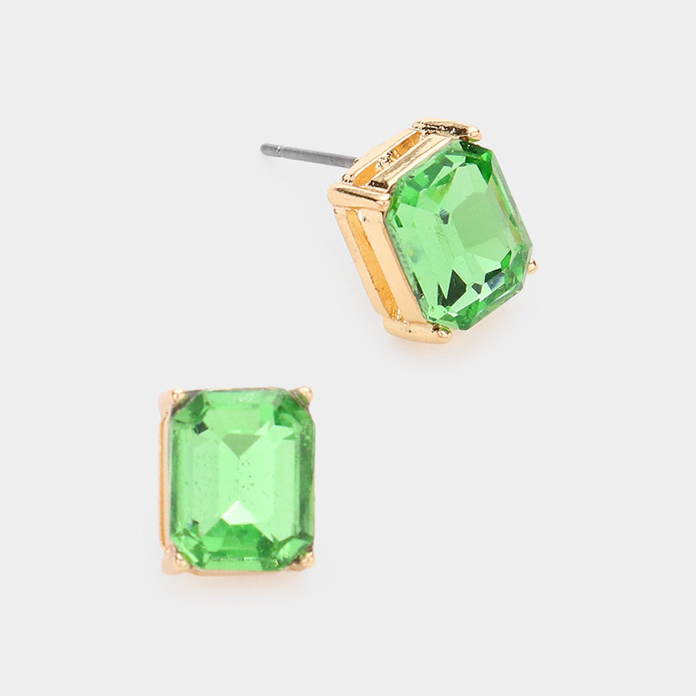 Emerald Cut Stone Stud Evening Earrings